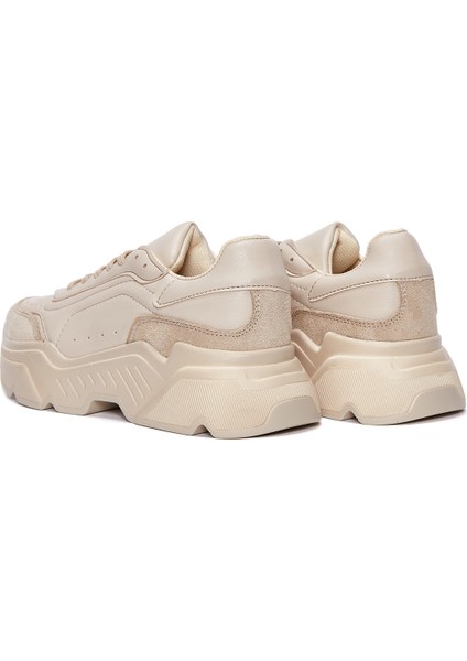 Kadın Bej Kalın Tabanlı Bağcıklı Sneaker 24WFE145018