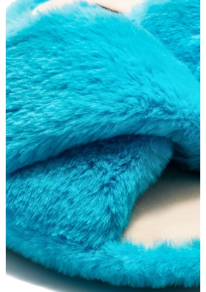 Çapraz Peluş Kadın Ev Terliği Mavi 36/41