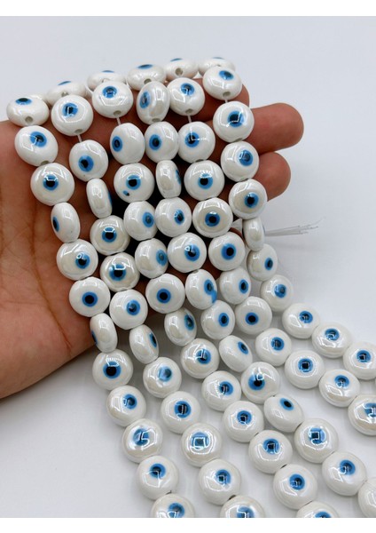 14 mm Basık Seramik Nazar 5’li Renk Takı Yapımı Aksesuar Boncuk Bead (5 Adet)
