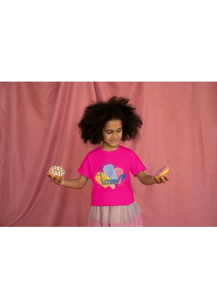 Kız Çocuk Pamuk Summer Dondurma Baskılı Kısa Kol Tshirt