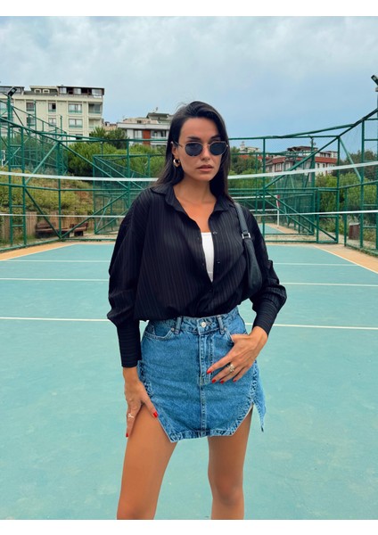 Siyah Oversize Geniş Manşetli Kadın Gömlek 27384 fiyatları