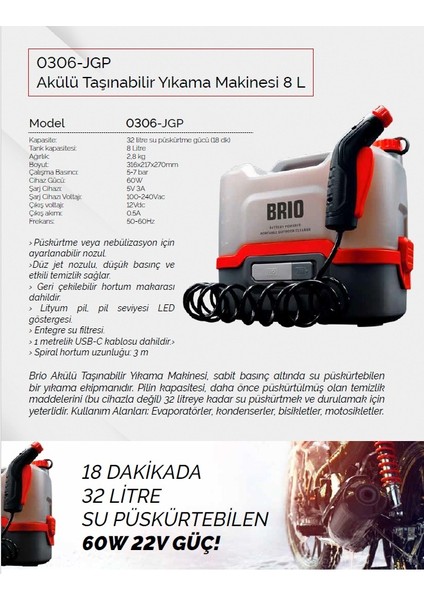 Akülü Taşınabilir Yıkama Makinası Jetgun Pro 8 L fiyatları