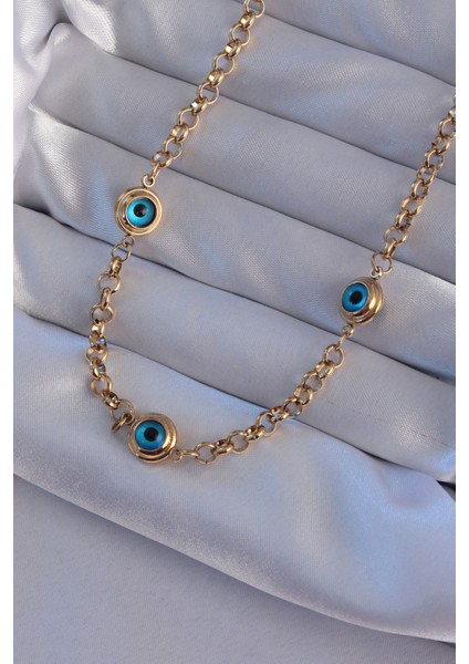 316L Çelik Gold Renk Nazar Boncuk Model Kolye - EBJ240807W25638