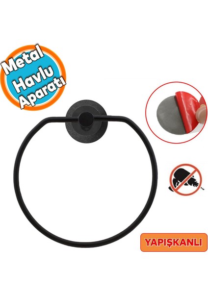 Metal Bez Havluluk Aparatı Yapışkanlı Lavabo Banyo Mutfak Standı Bez Havlu Askısı Paslanmaz Siyah