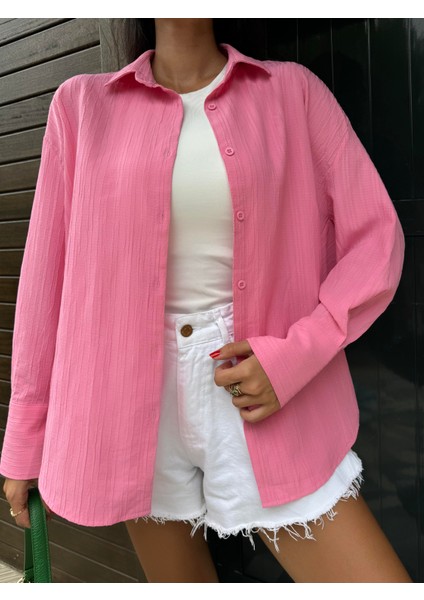 Pembe Oversize Geniş Manşetli Kadın Gömlek 27384 fiyatları