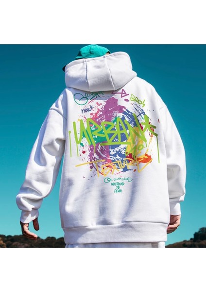 Büyük Beden Özel Tasarım Kapüşonlu Graffiti Urban Karma Sırt Baskılı Oversize Erkek Sweatshırt