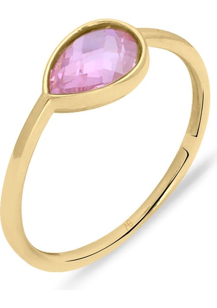 Pembe Taşlı Altın Sade Yüzük