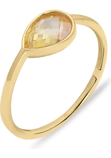 Citrine Damla Taşlı Altın Sade Yüzük