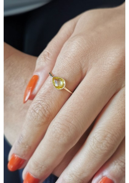 Citrine Damla Taşlı Altın Sade Yüzük fiyatları