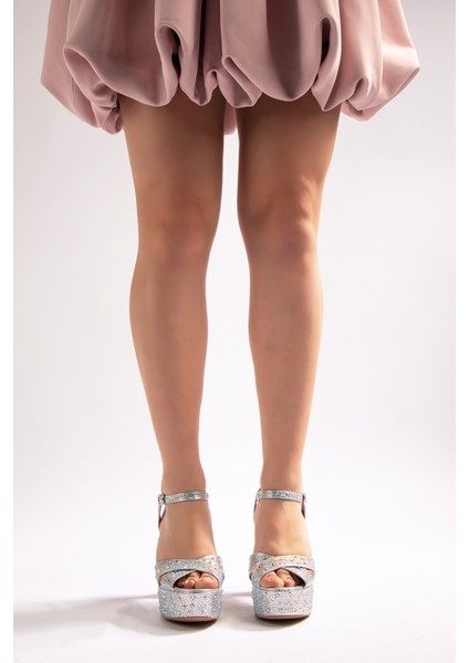 Camelia Kadın Abiye Platform Topuklu Ayakkabı Gümüş Taşlı fiyatları