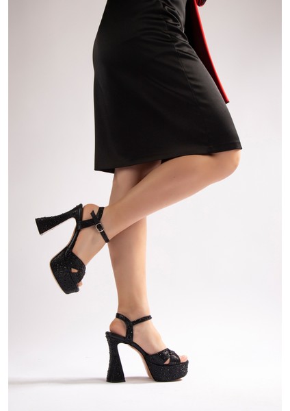 Camelia Kadın Abiye Platform Topuklu Ayakkabı Siyah Taşlı