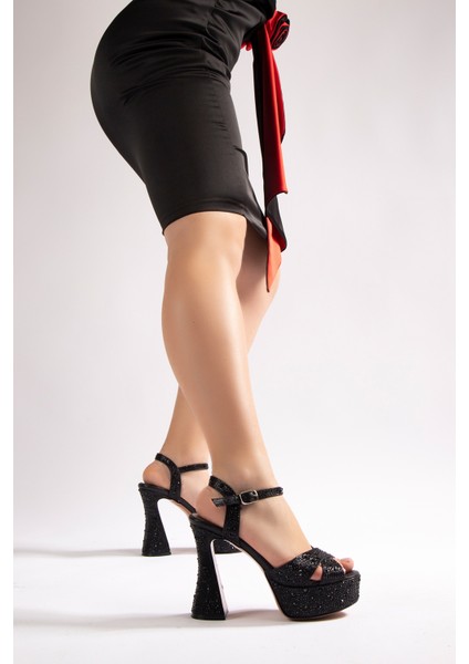 Camelia Kadın Abiye Platform Topuklu Ayakkabı Siyah Taşlı fiyatları