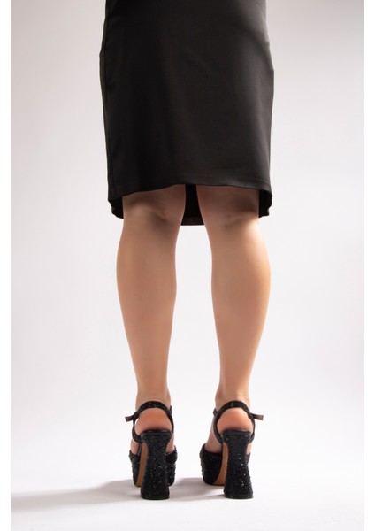 Camelia Kadın Abiye Platform Topuklu Ayakkabı Siyah Taşlı fırsatları