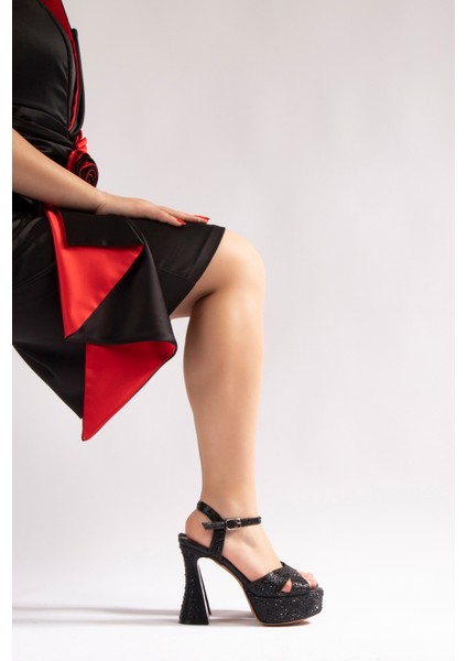 Camelia Kadın Abiye Platform Topuklu Ayakkabı Siyah Taşlı indirimleri