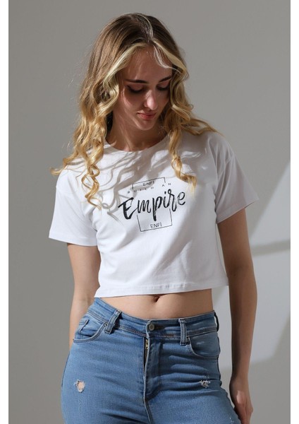 Baskılı Pamuklu Süprem Penye Crop T-Shirt