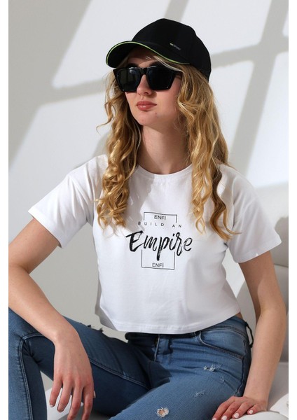 Baskılı Pamuklu Süprem Penye Crop T-Shirt