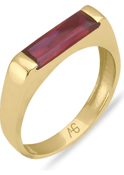 Garnet Taşlı Altın Çubuk Yüzük