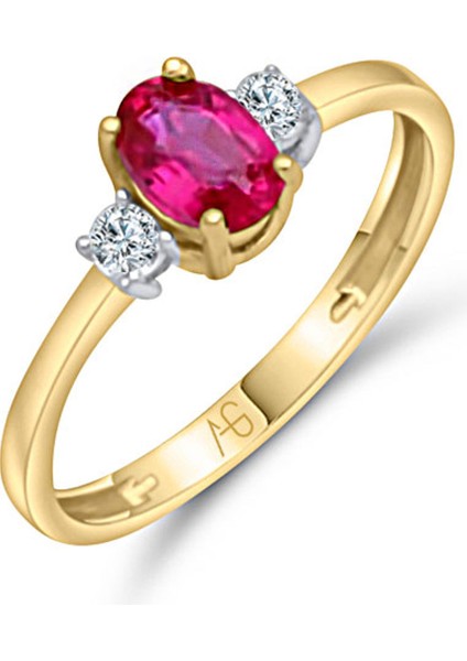 Altın Ruby Taşlı Minimal Yüzük