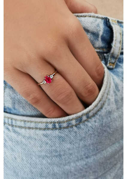 Altın Ruby Taşlı Minimal Yüzük fiyatları