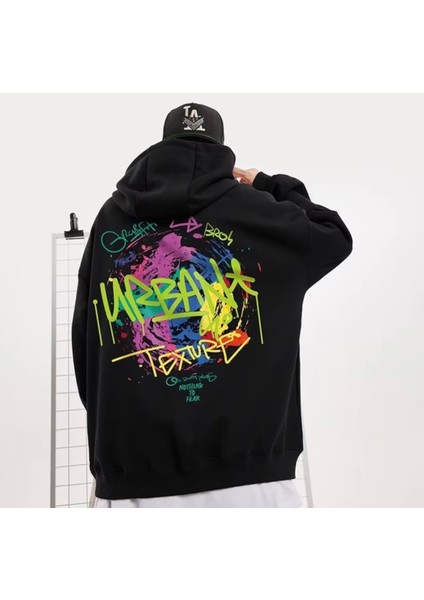 Büyük Beden Özel Tasarım Kapüşonlu Graffiti Urban Karma Sırt Baskılı Oversize Battal Erkek Sweatshırt