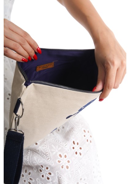 Kadın Bej Duck Keten Kumaş Çapa Clutch & Portföy Çanta - MSLY0109-BJ