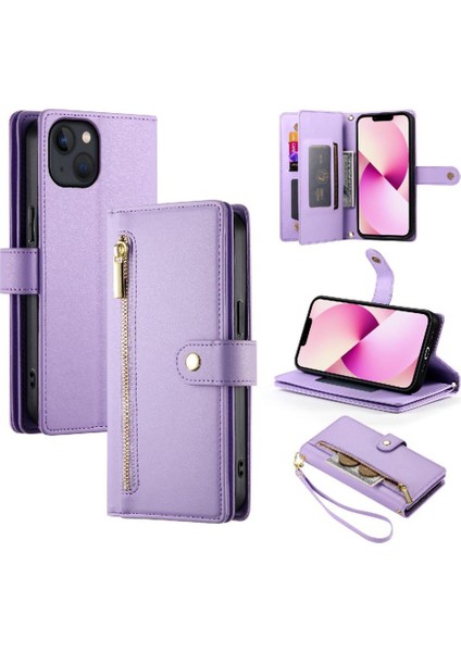 IPhone 13 Bilek Kayışı Kickstand Çok Fonksiyonlu Kart Yuvaları Için Flip Case (Yurt Dışından)