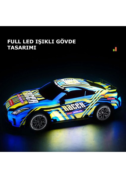 1:18 Full Fonksiyon LED Işıklı Şarjlı 2.4ghz Uzaktan Kumandalı Yarış Arabası
