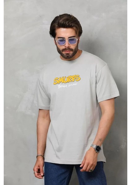 Basic Bisiklet Yaka Oversize T-Shirt - Gri