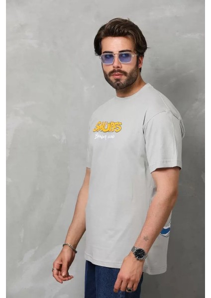 Basic Bisiklet Yaka Oversize T-Shirt - Gri