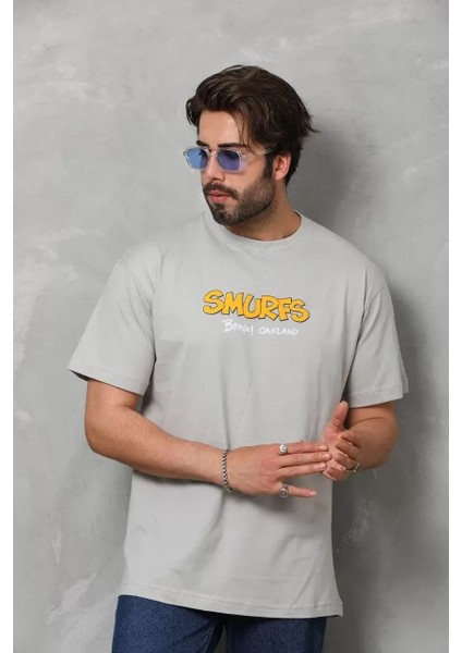 Basic Bisiklet Yaka Oversize T-Shirt - Gri