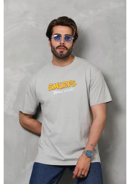 Basic Bisiklet Yaka Oversize T-Shirt - Gri