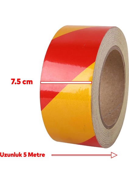 Reflektörlü Yapışkanlı Parlayan Fosfor Sarı Kırmızı Reflektif Düz Şerit Bant 7.5 cm 5 mt Ikaz Bandı