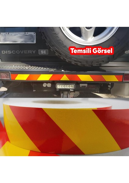 Reflektörlü Yapışkanlı Parlayan Fosfor Sarı Kırmızı Reflektif Düz Şerit Bant 7.5 cm 5 mt Ikaz Bandı