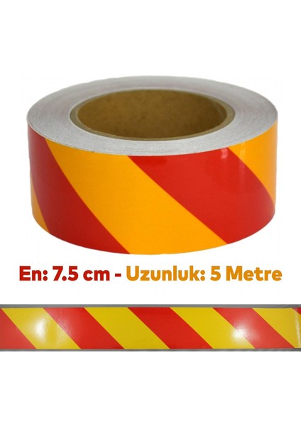 Reflektörlü Yapışkanlı Parlayan Fosfor Sarı Kırmızı Reflektif Düz Şerit Bant 7.5 cm 5 mt Ikaz Bandı
