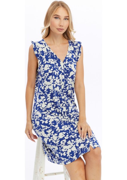 Shıft Dress-Önü Düğmeli Patlı Kolları Fırfır Örme Elbise