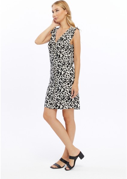 Shıft Dress-Önü Düğmeli Patlı Kolları Fırfır Örme Elbise