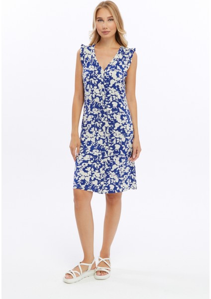 Shıft Dress-Önü Düğmeli Patlı Kolları Fırfır Örme Elbise