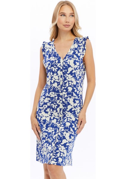 Shıft Dress-Önü Düğmeli Patlı Kolları Fırfır Örme Elbise