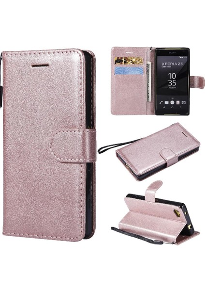 Sony Xperia Z5 Mini Klasik Düz Renk Için Flip Case Kart Yuvası ile Telefon (Yurt Dışından)