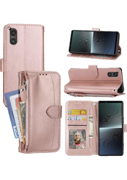 Sony Xperia 5 V Kickstand Kart Tutucu Askı Manyetik Pu Için Flip Case (Yurt Dışından)