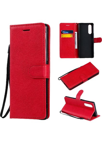 Kart Yuvası Klasik Düz Renk Iş ile Sony Xperia 5 Için Flip Case (Yurt Dışından)
