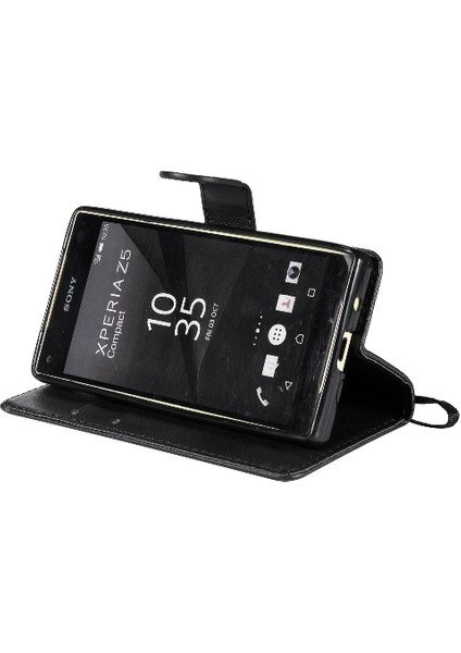 Sony Xperia Z5 Mini Klasik Düz Renk Için Flip Case Kart Yuvası ile Telefon (Yurt Dışından)