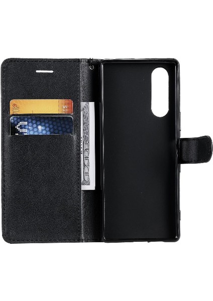 Kart Yuvası Klasik Düz Renk Iş ile Sony Xperia 5 Için Flip Case (Yurt Dışından)