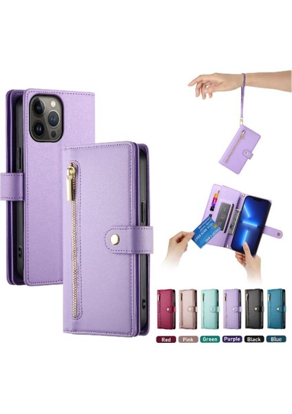 IPhone 13 Için Flip Case Pro Max Kickstand Çok Fonksiyonlu Kart Yuvaları Bilek (Yurt Dışından)