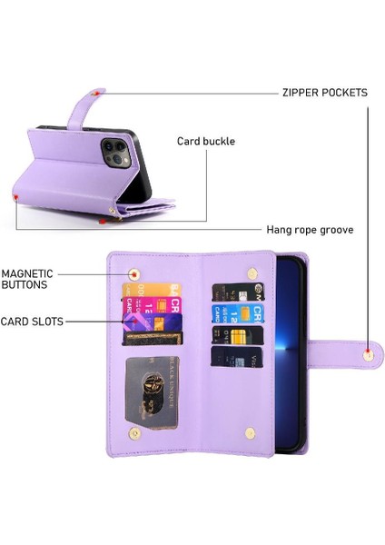 IPhone 13 Için Flip Case Pro Max Kickstand Çok Fonksiyonlu Kart Yuvaları Bilek (Yurt Dışından)
