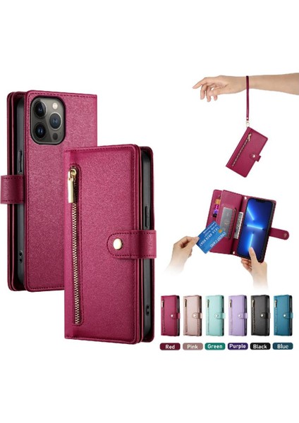 IPhone 13 Için Flip Case Pro Max Kickstand Çok Fonksiyonlu Kart Yuvaları Bilek (Yurt Dışından)