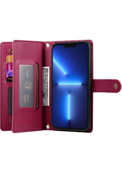 IPhone 13 Için Flip Case Pro Max Kickstand Çok Fonksiyonlu Kart Yuvaları Bilek (Yurt Dışından)
