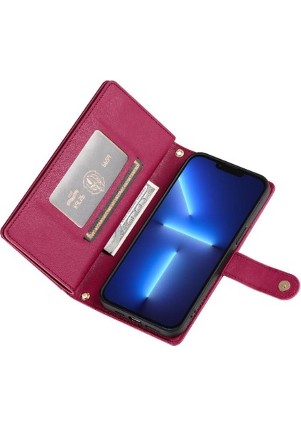 IPhone 13 Için Flip Case Pro Max Kickstand Çok Fonksiyonlu Kart Yuvaları Bilek (Yurt Dışından)