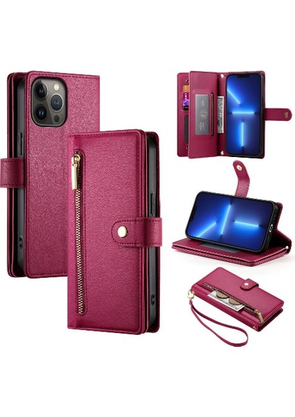 IPhone 13 Için Flip Case Pro Max Kickstand Çok Fonksiyonlu Kart Yuvaları Bilek (Yurt Dışından)