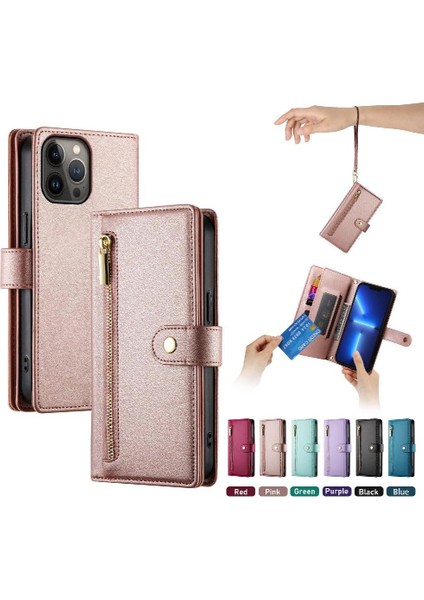 IPhone 13 Için Flip Case Pro Max Kickstand Çok Fonksiyonlu Kart Yuvaları Bilek (Yurt Dışından)